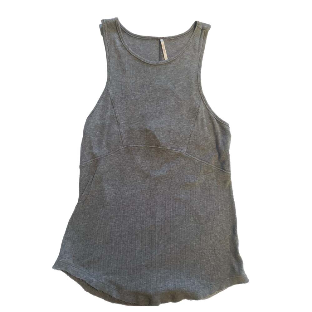 Free People Kiss My Back Ribbed Cut-Out Tank Top in Gray